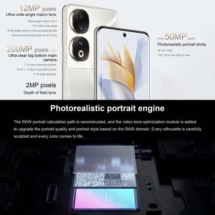 Triple Back Cameras, Screen Fingerprint Identification, 6.7 inch Magic UI 7.1 Android 13 Qualcomm Snapdragon 7 Gen 1 Accelerated Edition Octa Core up to 2.5GHz, Network: 5G, OTG, NFC, Not Support Google Play, Honor 90 5G 12GB+256GB