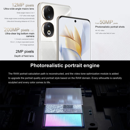 Triple Back Cameras, Screen Fingerprint Identification, 6.7 inch Magic UI 7.1 Android 13 Qualcomm Snapdragon 7 Gen 1 Accelerated Edition Octa Core up to 2.5GHz, Network: 5G, OTG, NFC, Not Support Google Play, Honor 90 5G 12GB+256GB