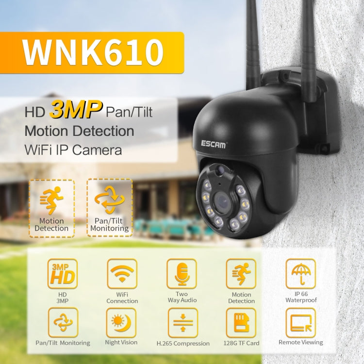 ESCAM WNK610 3.0 Million Pixels Wireless Dome IP Camera, Support Motion Detection & Two-way Audio & Full-color Night Vision & TF Card, EU Plug, WNK610