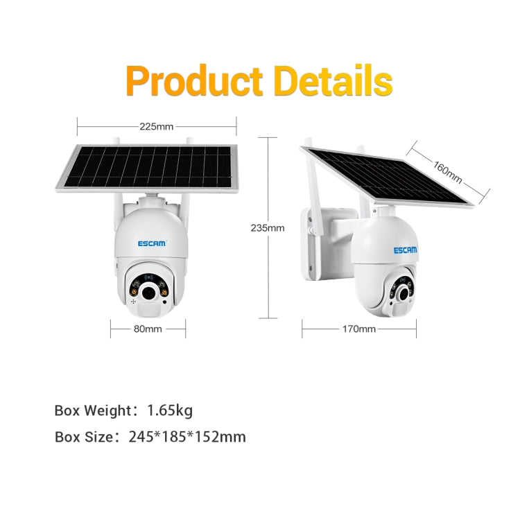 ESCAM QF450 HD 1080P 4G EU Version Solar Powered IP Camera with 32G Memory, Support Two-way Audio & PIR Motion Detection & Night Vision & TF Card, with 32G Memory