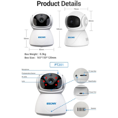 ESCAM PT201 HD 1080P Dual-band WiFi IP Camera, Support Night Vision / Motion Detection / Auto Tracking / TF Card / Two-way Audio, EU Plug, PT201