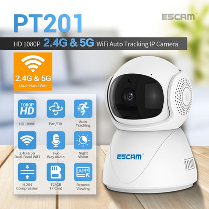 ESCAM PT201 HD 1080P Dual-band WiFi IP Camera, Support Night Vision / Motion Detection / Auto Tracking / TF Card / Two-way Audio, EU Plug, PT201