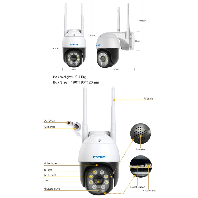 ESCAM PT207 HD 1080P WiFi IP Camera, Support Two Way Audio / Motion Detection / Night Vision / TF Card, PT207