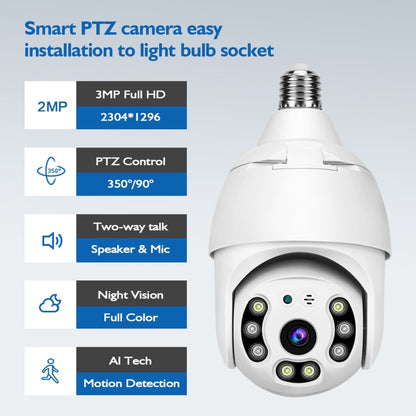 DP18 3.0MP Smart WiFi 1080P HD Outdoor Network Light Bulb Camera, Support Infrared Night Vision & Motion Detection & TF Card, DP18