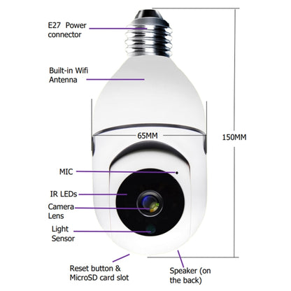 DP17 2.0 Million Pixels Single Light Source Smart Dual-band WiFi 1080P HD Outdoor Network Light Bulb Camera, Support Infrared Night Vision & Two-way Audio & Motion Detection & TF Card, DP17 Single Light Source