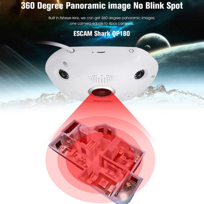 ESCAM Shark QP180 960P 360 Degrees Fisheye Lens 1.3MP WiFi IP Camera, Support Motion Detection / Night Vision, IR Distance: 10m, QP180