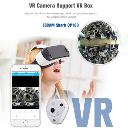 ESCAM Shark QP180 960P 360 Degrees Fisheye Lens 1.3MP WiFi IP Camera, Support Motion Detection / Night Vision, IR Distance: 10m, QP180