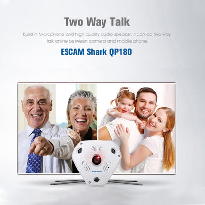 ESCAM Shark QP180 960P 360 Degrees Fisheye Lens 1.3MP WiFi IP Camera, Support Motion Detection / Night Vision, IR Distance: 10m, QP180