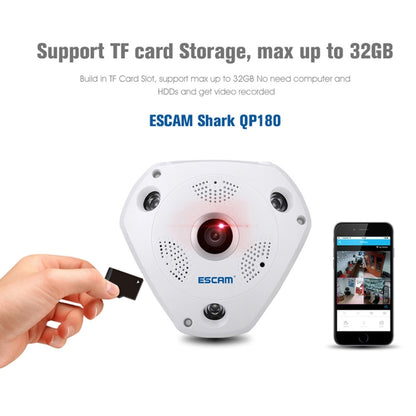 ESCAM Shark QP180 960P 360 Degrees Fisheye Lens 1.3MP WiFi IP Camera, Support Motion Detection / Night Vision, IR Distance: 10m, QP180