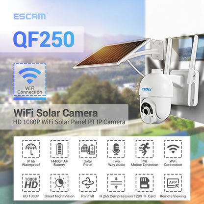 ESCAM QF250 HD 1080P WiFi Solar Panel IP Camera, Support Motion Detection / Night Vision / TF Card / Two-way Audio, QF250