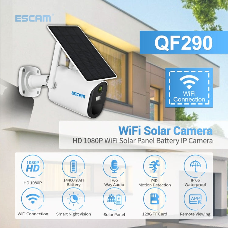 ESCAM QF290 HD 1080P WiFi Solar Panel IP Camera, Support Motion Detection / Night Vision / TF Card / Two-way Audio, QF290