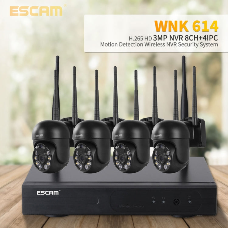 ESCAM WNK614 HD 3.0 Million Pixels 8-channel Wireless + 4IPC Wireless NVR Security System, AU Plug, WNK614