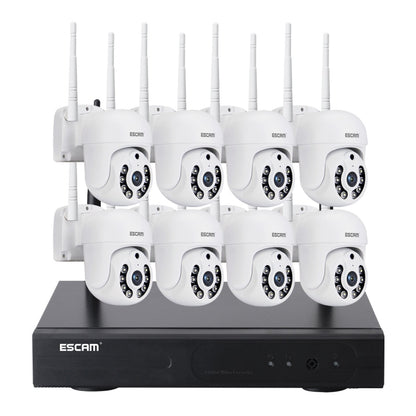 ESCAM WNK718 HD 3.0 Million Pixels 8-channel Wireless + 8IPC Wireless NVR Security System, UK Plug, WNK718