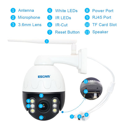 ESCAM Q5068 H.265 5MP Pan / Tilt / 4X Zoom WiFi Waterproof IP Camera, Support ONVIF Two Way Talk & Night Vision, AU Plug, AU Plug, UK Plug, US Plug, EU Plug