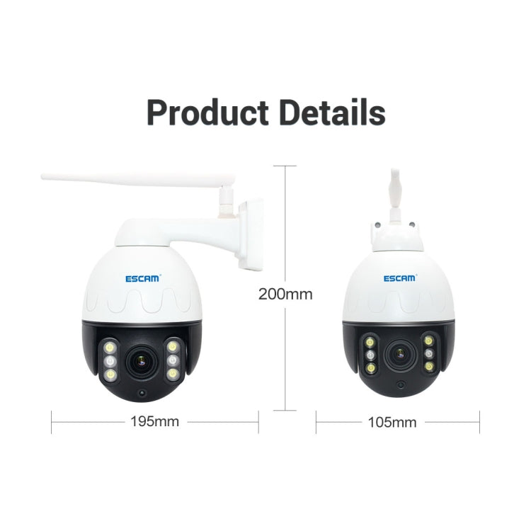 ESCAM Q5068 H.265 5MP Pan / Tilt / 4X Zoom WiFi Waterproof IP Camera, Support ONVIF Two Way Talk & Night Vision, AU Plug, AU Plug, UK Plug, US Plug, EU Plug