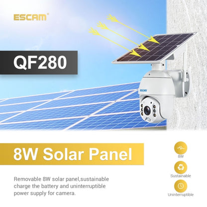 ESCAM QF280 HD 1080P IP66 Waterproof WiFi Solar Panel PT IP Camera with Battery, Support Night Vision / Motion Detection / TF Card / Two Way Audio, with Battery