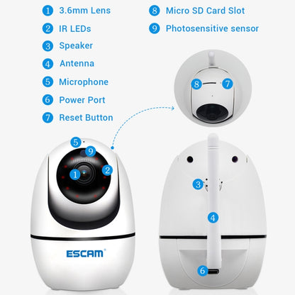 ESCAM PVR008 HD 1080P WiFi IP Camera, Support Motion Detection / Night Vision, IR Distance: 10m, AU Plug, PVR008