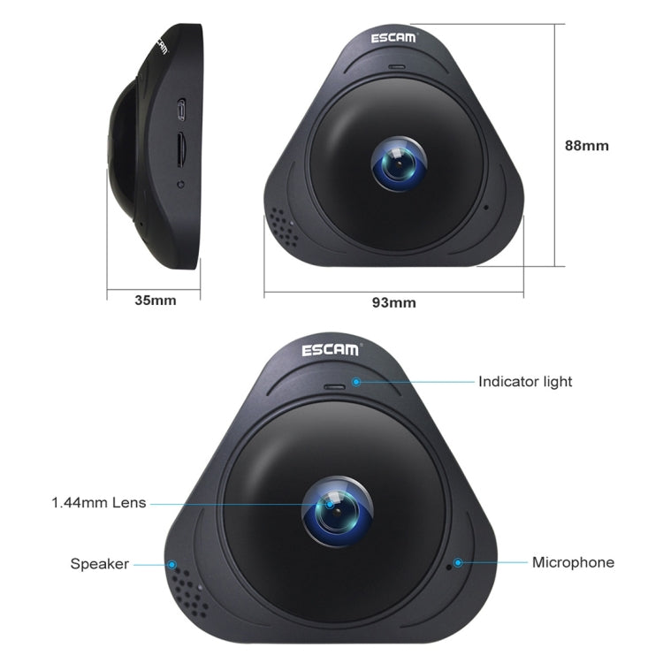 ESCAM Q8 960P 360 Degrees Fisheye Lens 1.3MP WiFi IP Camera, Support Motion Detection / Night Vision, IR Distance: 5-10m, AU Plug, Q8 EU Plug, Q8 UK Plug, Q8 US Plug, Q8  AU Plug