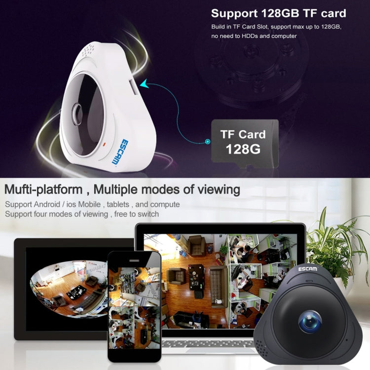 ESCAM Q8 960P 360 Degrees Fisheye Lens 1.3MP WiFi IP Camera, Support Motion Detection / Night Vision, IR Distance: 5-10m, AU Plug, Q8 EU Plug, Q8 UK Plug, Q8 US Plug, Q8  AU Plug