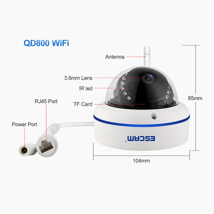 ESCAM Speed QD800WIFI ONVIF HD 1080P 2.0MP P2P Private Cloud IP66 Waterproof Security WiFi IP Camera, Support Motion Detection / Night Vision, IR Distance: 10m, Speed QD800WIFI, QD800WiFi