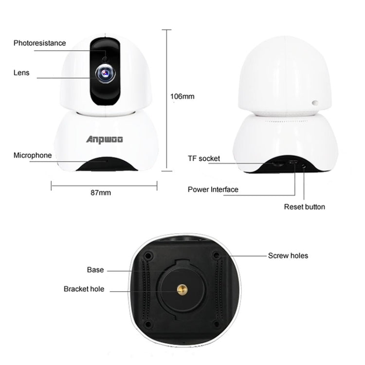 Anpwoo-YT003 2.0 Mega 3.6mm Lens Wide Angle 1080P Smart WIFI Monitor Camera , Support Night Vision & TF Card Expansion Storage, EU Plug, YT003