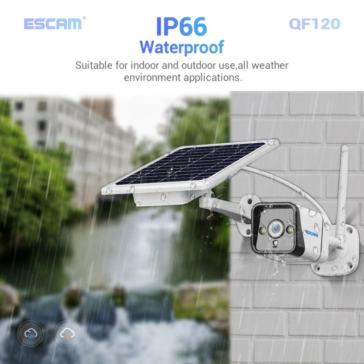 ESCAM QF120 1080P IP66 Waterproof WiFi IP Camera with Solar Panel, Support Night Vision & Motion Detection & Two Way Audio & TF Card, without Battery