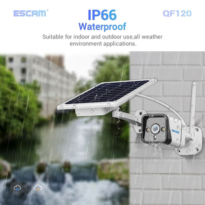 ESCAM QF120 1080P IP66 Waterproof WiFi IP Camera with Solar Panel, Support Night Vision & Motion Detection & Two Way Audio & TF Card, without Battery