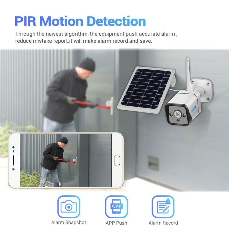 ESCAM QF120 1080P IP66 Waterproof WiFi IP Camera with Solar Panel, Support Night Vision & Motion Detection & Two Way Audio & TF Card, without Battery