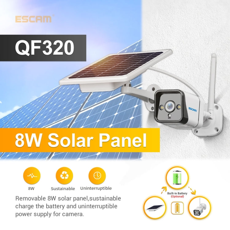 ESCAM QF320 HD 1080P 4G Solar Panel IP Camera, Support Night Vision & TF Card & PIR Motion Detection & Two Way Audio, without Battery