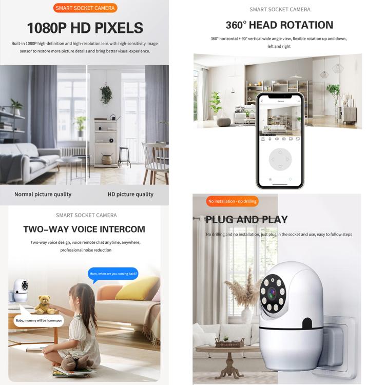 A11 WiFi Smart Home PTZ Webcam IP Camera Night Vision Monitor, A11 (US Plug), A11 (EU Plug)