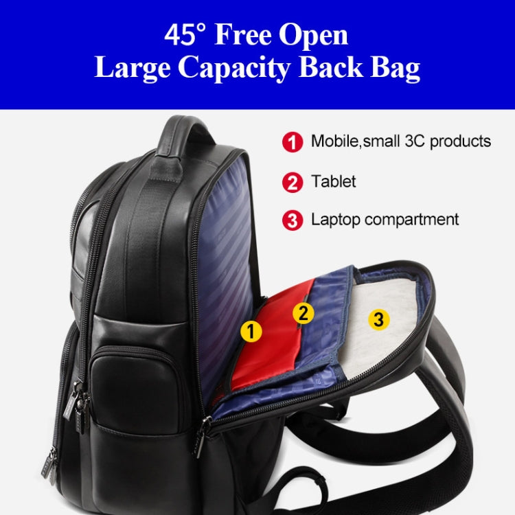 Bopai 851-019811 Large Capacity Anti-theft Waterproof Leathar Backpack Laptop Tablet Bag for 15.6 inch and Below, with USB Charging Port, 851-019811