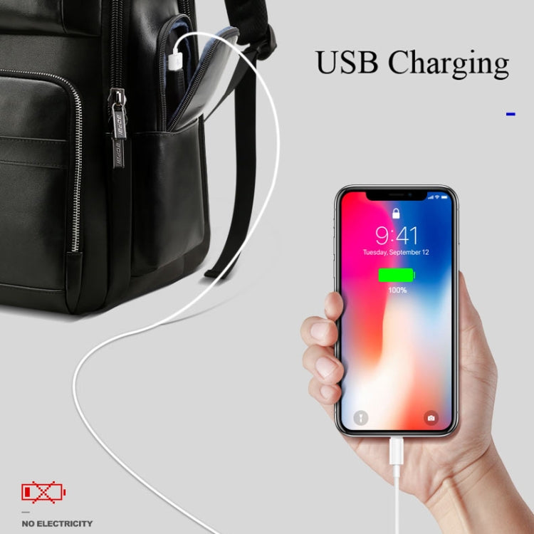 Bopai 851-01981A Top-grain Leather Business Travel Anti-theft Man Backpack, Size: 35x26x44cm, 851-01981A