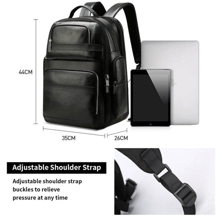 Bopai 851-01981A Top-grain Leather Business Travel Anti-theft Man Backpack, Size: 35x26x44cm, 851-01981A