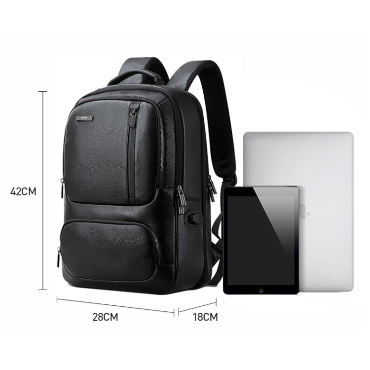 Bopai 851-023911 Top-grain Leather Business Breathable Anti-theft Man Backpack, Size: 28x18x42cm, 851-023911