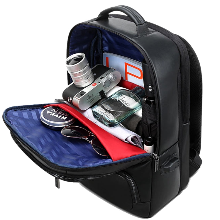 Bopai 851-023911 Top-grain Leather Business Breathable Anti-theft Man Backpack, Size: 28x18x42cm, 851-023911