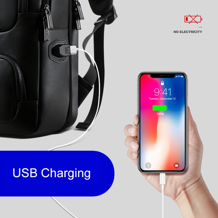 Bopai 851-024011 Top-grain Leather Business Breathable Anti-theft Man Backpack, Size: 28x18x42cm, 851-024011