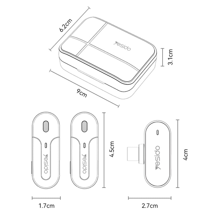 YESIDO KR16 2 in 1 Wireless Lavalier Microphone 8 Pin Receiver with Charging Box, KR16