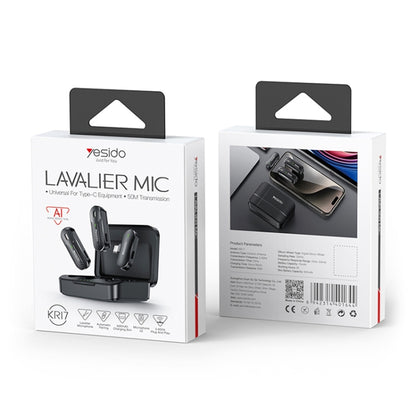 YESIDO KR17 2 in 1 Wireless Lavalier Microphone Type-C Receiver with Charging Box, KR17