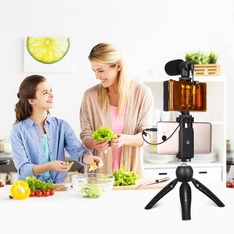 PULUZ Live Broadcast Smartphone Video Light Vlogger Kits with Microphone + LED Light + Tripod Mount + Phone Clamp Holder, Mic + LED + Tripod + lamp