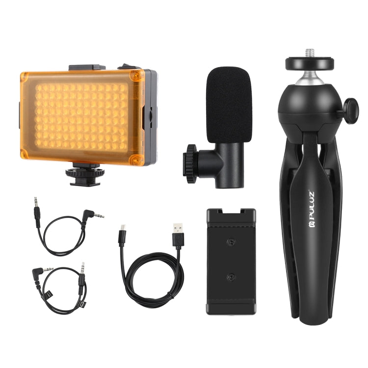 PULUZ Live Broadcast Smartphone Video Light Vlogger Kits with Microphone + LED Light + Tripod Mount + Phone Clamp Holder, Mic + LED + Tripod + lamp