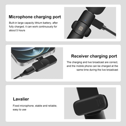 PULUZ Wireless Lavalier Noise Reduction Reverb Microphone for 8-Pin Device, Support Phone Charging, 8 Pin Wireless Microphone