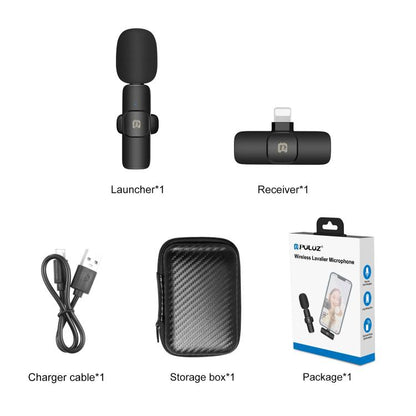 PULUZ Wireless Lavalier Noise Reduction Reverb Microphone for 8-Pin Device, Support Phone Charging, 8 Pin Wireless Microphone