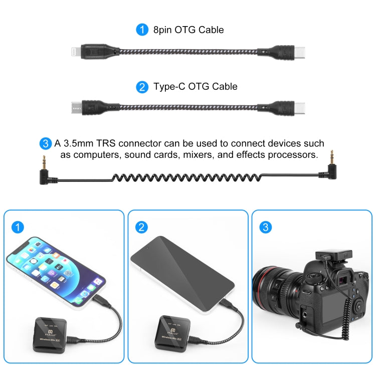 PULUZ 1 TX + 1 RX Wireless Lavalier Microphone, 1 TX + 1 RX