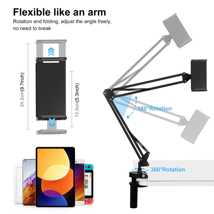 PULUZ  Live Broadcast Desktop Arm Stand Suspension Clamp Holder with Tablet PC Clamp, DesktoType-C Interface Microphone Arm Stand