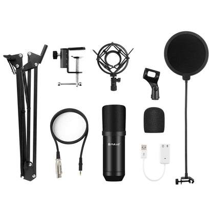 PULUZ Studio Broadcast Professional Singing Microphone Kits with Suspension Scissor Arm & Metal Shock Mount & USB Sound Card, Microphone Kits (Black), Microphone Kits (Gold), Microphone Kits (Silver)