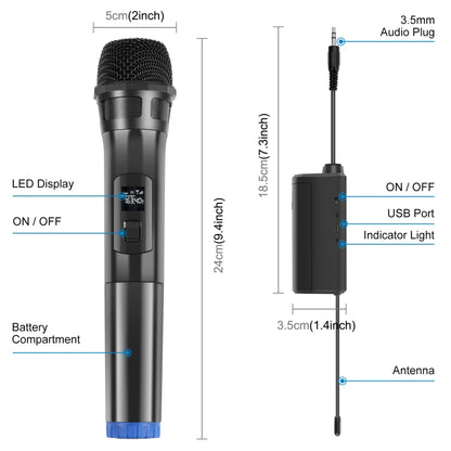 PULUZ 1 To 2 UHF Wireless Dynamic Microphones with LED Display, 3.5mm Transmitter, 1 To 2 UHF Wireless Microphones