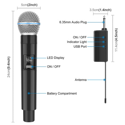 PULUZ 1 To 2 Wireless Microphones with LED Display, 6.35mm Transmitter