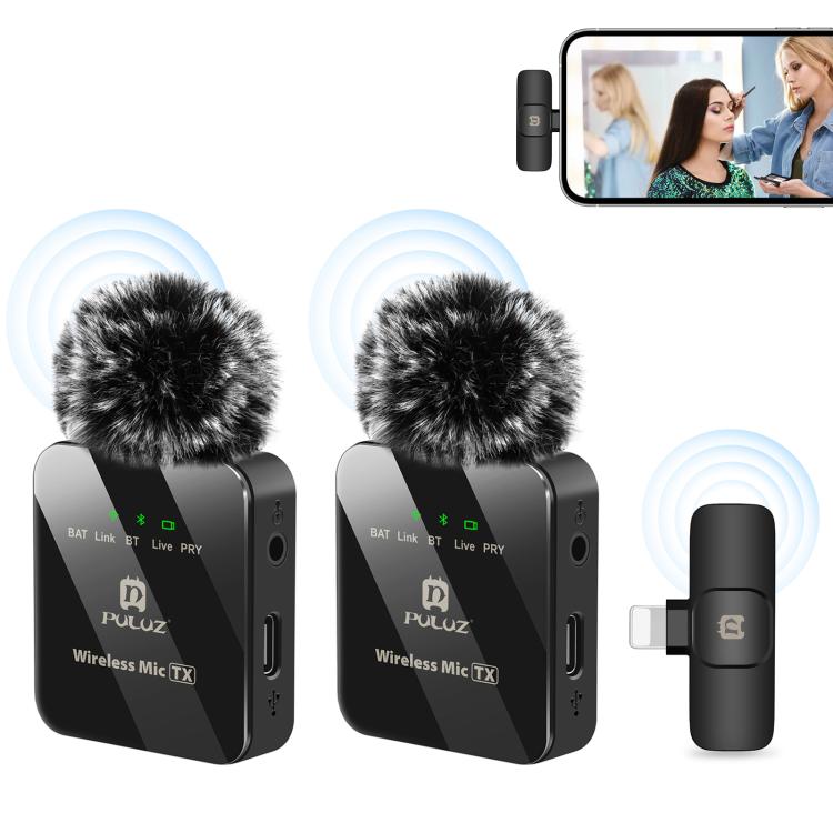 PULUZ Wireless Lavalier Microphone for iPhone / iPad, 8-Pin Receiver and Dual Microphones, 8-Pin 2 TX + 1 RX