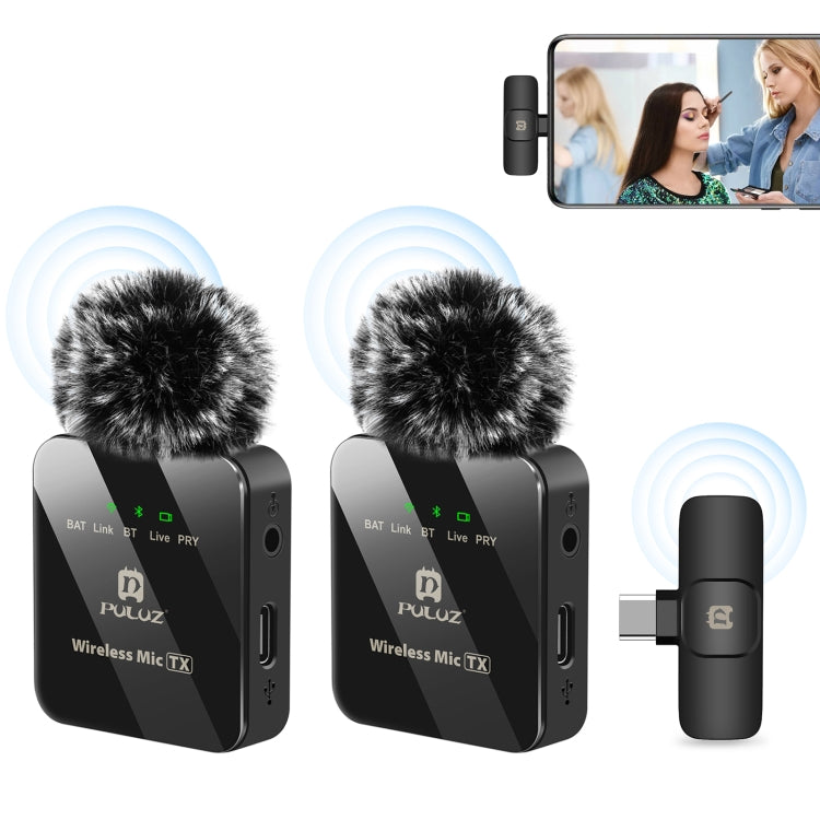 PULUZ Wireless Lavalier Microphone for Type-C Phone, Type-C Receiver and Dual Microphones, Type-C 2 TX + 1 RX