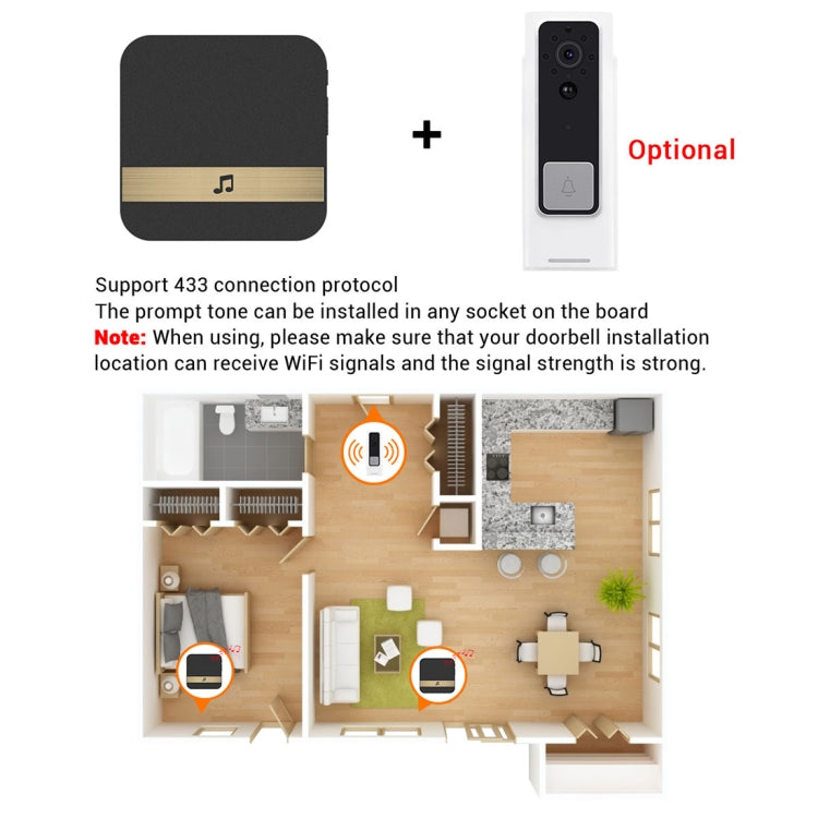 B10 52 Chimes 110dB Doorbell Receiver Low Power Consumption Home Door Tools, US Plug, AC 90-260V, B10 Black US Plug, B10 White US Plug, B10 Gold US Plug